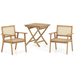 Costway Teak Wood Rattan Dining Chair - Size: Single - Cream - Wilko - thumbnail 5