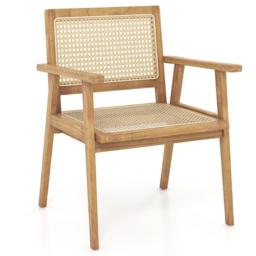 Costway Teak Wood Rattan Dining Chair - Size: Single - Cream - Wilko - thumbnail 3