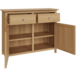 FWStyle Taberno 2 Drawer 2 Door Natural Lacquered Oak Sideboard - Size: 76 x 96 x 33cm - Natural Oak - Wilko - thumbnail 5