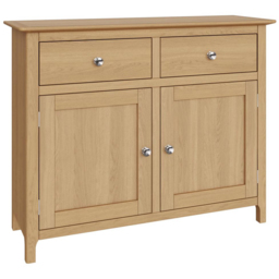 FWStyle Taberno 2 Drawer 2 Door Natural Lacquered Oak Sideboard - Size: 76 x 96 x 33cm - Natural Oak - Wilko - thumbnail 3