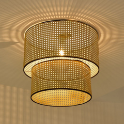 Living and Home Dual Cylindrical Shade Rattan Pendant Light - Size: 45 x 50 x 50cm - Natural - Wilko - thumbnail 3