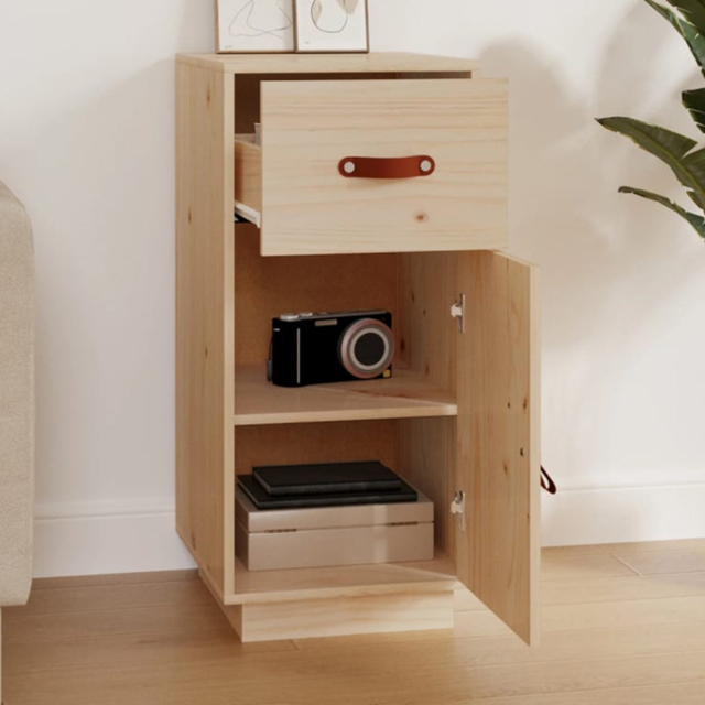 vidaXL Single Door Single Drawer Solid Wood Pine Sideboard - Size: 75 x 34 x 40cm - Brown - Wilko - image 1
