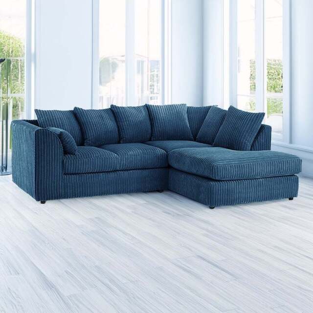 Luxor 3 Seater Marine Blue Jumbo Cord Right Hand Facing Corner Sofa - Wilko - image 1