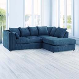 Luxor 3 Seater Marine Blue Jumbo Cord Right Hand Facing Corner Sofa - Wilko - thumbnail 1