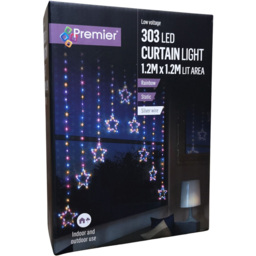 Premier 303 Rainbow LED Static Star Silver Pin Cable Curtain Light 1.2 x 1.2m - Size: 120 x 120 x 120cm - Multi Coloured - Samuel Alexander - Wilko - thumbnail 3