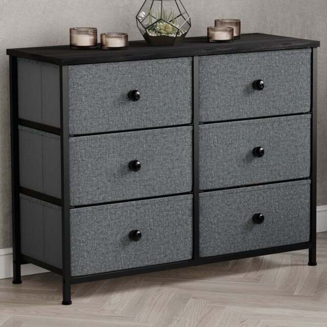 Vida Designs Chorley 6 Drawer Grey and Black Fabric Chest of Drawer - Wilko - image 1