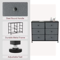Vida Designs Chorley 6 Drawer Grey and Black Fabric Chest of Drawer - Wilko - thumbnail 6
