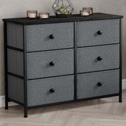 VIDA DESIGNS Chorley 6 Drawer Grey and Black Fabric Chest of Drawer - Wilko