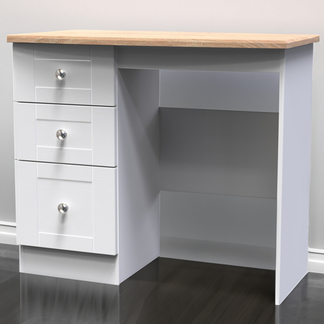 Crowndale Sussex 3 Drawer White Ash and Bardolino Oak Dressing Table Ready Assembled - Wilko - image 1
