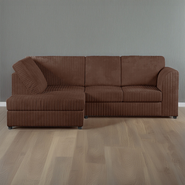 Luxor 4 Seater Chocolate Jumbo Cord Full Back Left Hand L Shape Corner Sofa - Brown - Wilko - image 1