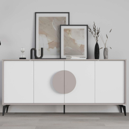 Decortie Gora 4 Door Mocha Grey and White Sideboard - Size: 82 x 180 x 35.6cm - Multi - Wilko