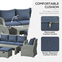 Outsunny 7 Seater Grey Rattan Sofa Lounge Set - Blue - Wilko - thumbnail 7