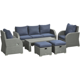 Outsunny 7 Seater Grey Rattan Sofa Lounge Set - Blue - Wilko - thumbnail 3
