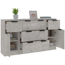 vidaXL 2 Door 5 Drawer Concrete Grey Wooden Sideboard 3 Piece - Size: 70 x 60 x 30cm - Wilko - thumbnail 4