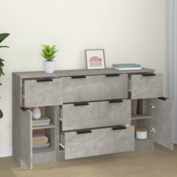 vidaXL 2 Door 5 Drawer Concrete Grey Wooden Sideboard 3 Piece - Size: 70 x 60 x 30cm - Wilko - thumbnail 1