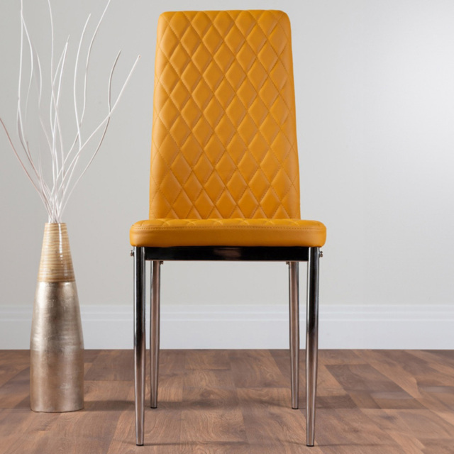 Furniturebox Valera Set of 4 Mustard Yellow and Chrome Faux Leather Dining Chair - Wilko - image 1