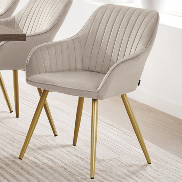 Tectake Marilyn Taupe and Gold Quilted Velvet Continuous Backrest Dining Chair - Size: Single - Grey - Wilko - image 1