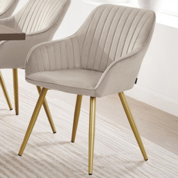 Tectake Marilyn Taupe and Gold Quilted Velvet Continuous Backrest Dining Chair - Size: Single - Grey - Wilko