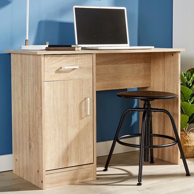 Home Source Tyler Computer Desk with Storage Cupboard Oak - Size: 72 x 100 x 45cm - Brown - Wilko - image 1