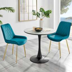 Furniturebox Elissa Cesano Marble Effect 2 Seater Round Dining Set White Blue and Gold - Wilko - thumbnail 1