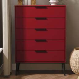 Crowndale Hong Kong 5 Drawer Red Matt Chest of Drawers Ready Assembled - Wilko