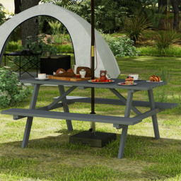 Outsunny 4 Seater Wooden Picnic Table Bench - Grey - Wilko