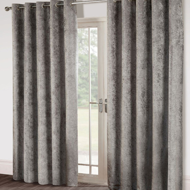 Alan Symonds Silver Crushed Velvet Ring Top Eyelet Curtains 168 x 229cm - Size: W 168 x D 229cm - Wilko - image 1