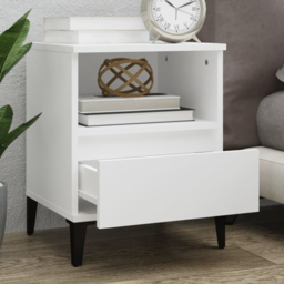 vidaXL Set of 2 Single Drawer Single Shelf White Bedside Cabinet - Wilko - thumbnail 1