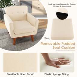 Costway Beige Padded Accent Armchair - Size: Single - Cream - Wilko - thumbnail 7