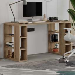Decortie Colmar Dark Oak Effect Desk with Bookshelf Legs - Brown - Wilko - thumbnail 1
