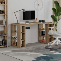 Decortie Colmar Dark Oak Effect Desk with Bookshelf Legs - Brown - Wilko - thumbnail 6