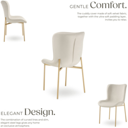 tectake Tessa Beige and Gold Velvet Padded Dining Chair - Size: 90 x 54 x 62cm - Cream - Wilko - thumbnail 6