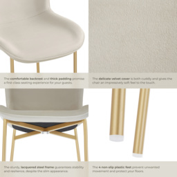 tectake Tessa Beige and Gold Velvet Padded Dining Chair - Size: 90 x 54 x 62cm - Cream - Wilko - thumbnail 5