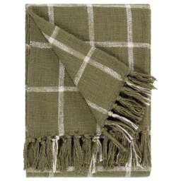 Yard Beni Moss Green and Natural Checked Fringed Throw 130 x 180cm - Size: 180 x 130cm - Multi - Yard Living - Wilko