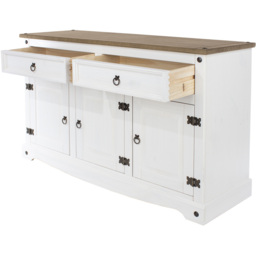 Corona 3 Door 2 Drawer White Washed Wax Finish Medium Sideboard - Size: 43 x 132 x 80cm - Wilko - thumbnail 7