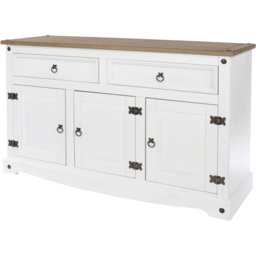 Corona 3 Door 2 Drawer White Washed Wax Finish Medium Sideboard - Size: 43 x 132 x 80cm - Wilko - thumbnail 4