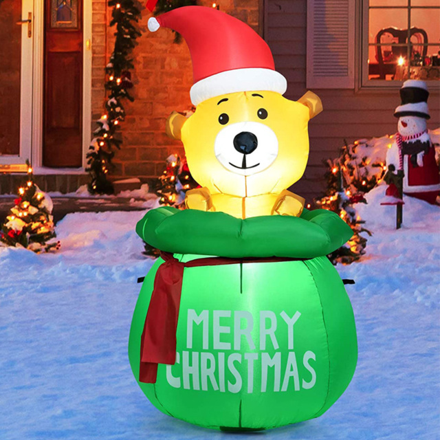 Costway Cute Bear with Santa Hat LED Inflatable Outdoor Christmas Decoration 4.9ft - Size: 36.6 x 34.7 x 18.5cm - n/a - Wilko - image 1