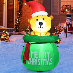 Costway Cute Bear with Santa Hat LED Inflatable Outdoor Christmas Decoration 4.9ft - Size: 36.6 x 34.7 x 18.5cm - n/a - Wilko