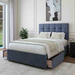 Bedmaster Super King Midnight Linen 2 Drawer Divan Base with Pearl Headboard - Blue - Wilko - thumbnail 3