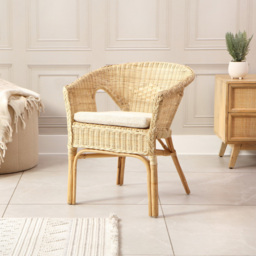 Desser Furniture Natural Wicker Adult Size Loom Chair with Cushion - Size: Single - Cream - Wilko - thumbnail 6