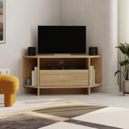 Decortie Viva 3 Shelf Single Cabinet Oak Finish Modern Corner TV Stand - Size: 45.3 x 95.7 x 35.4cm - Cream - Wilko - thumbnail 5