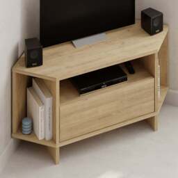 Decortie Viva 3 Shelf Single Cabinet Oak Finish Modern Corner TV Stand - Size: 45.3 x 95.7 x 35.4cm - Cream - Wilko - thumbnail 1