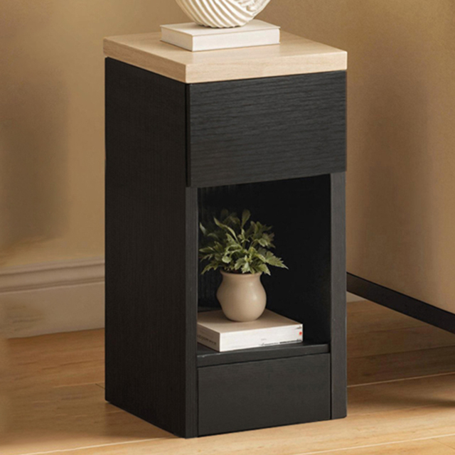 Portland Black Narrow Bedside Table Set of 2 - Size: Single Drawer - Wilko - image 1