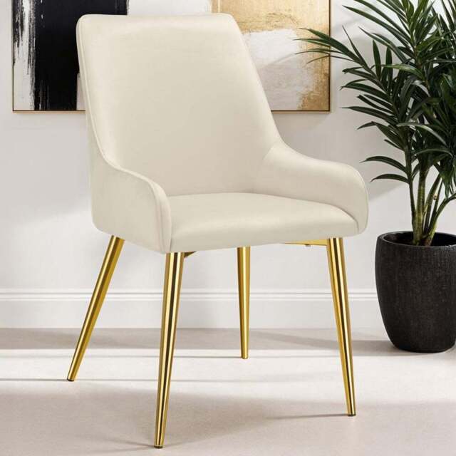 tectake Avane Set of 4 Beige Velvet High Backrest Dining Chair - Cream - Wilko - image 1