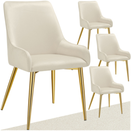 tectake Avane Set of 4 Beige Velvet High Backrest Dining Chair - Cream - Wilko - thumbnail 3