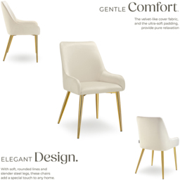 tectake Avane Set of 4 Beige Velvet High Backrest Dining Chair - Cream - Wilko - thumbnail 4