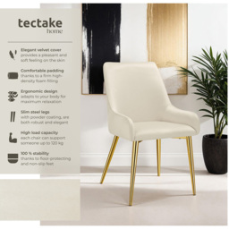 tectake Avane Set of 4 Beige Velvet High Backrest Dining Chair - Cream - Wilko - thumbnail 7