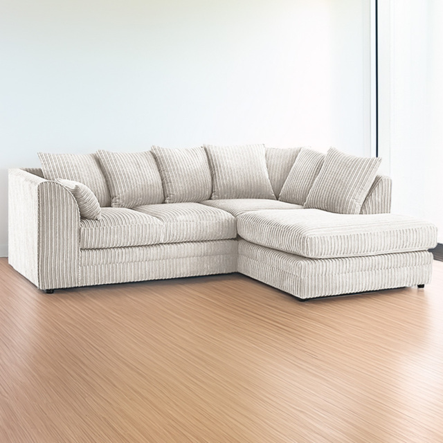 Luxor 3 Seater Silver Jumbo Cord Right Hand Facing Corner Sofa - Wilko - image 1