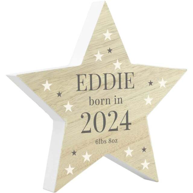 Personalised Memento Born In Wooden Star Ornament - Size: 1.9 x 1.9 x 0.3cm - Brown - Wilko - image 1