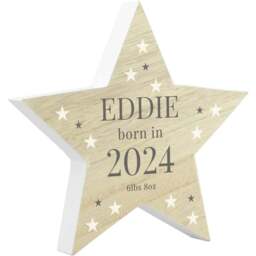 Personalised Memento Born In Wooden Star Ornament - Size: 1.9 x 1.9 x 0.3cm - Brown - Wilko